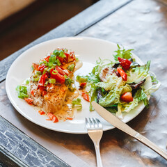 Sandwich with tomato, fresh greens and Dijon cream