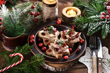 star shaped canapes with herrings and cranberries for Christmas