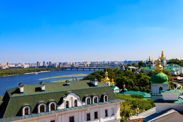 Fototapeta na wymiar View of Kiev Pechersk Lavra (Kiev Monastery of the Caves) and the Dnieper river in Ukraine