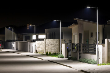 Fototapeta na wymiar modern led illumination on quiet residential area