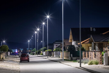 modern led illumination on quiet residential area