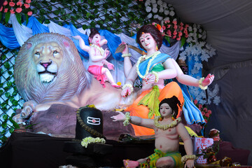 Idol of hindu goddess durga during navratri festival