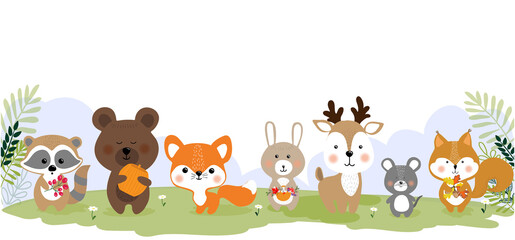 Set of vector cute animals in cartoon style. A collection of small animals in the children's style.