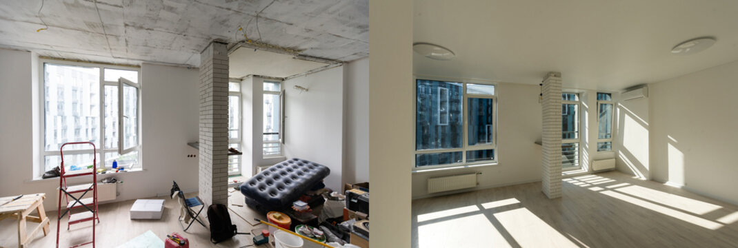 Before and after of dining room of house