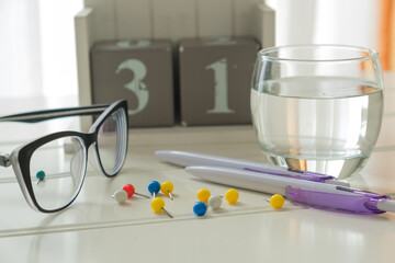 financial manager business accessories for office work glasses calculator cup