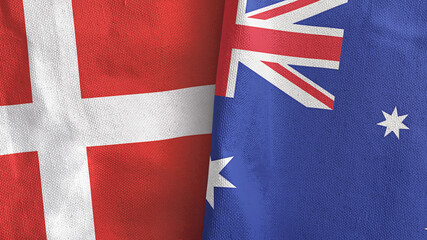 Australia and Denmark two flags textile cloth 3D rendering