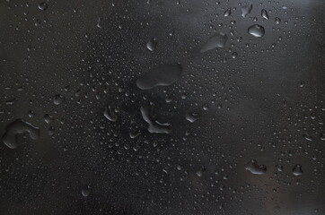 Water droplets on dark background. Abstract small and large drops.