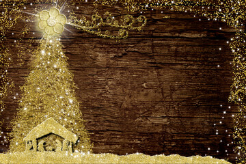 Christmas Nativity Scene and tree, religious greetings cards.