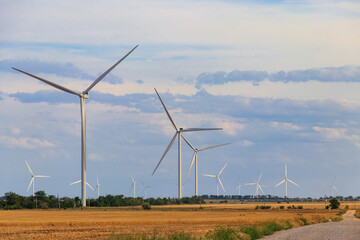 Wind turbines in a field. Renewable energy