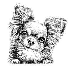 Chihuahua dog. Wall sticker. Graphic, black-and-white, sketch portrait of a Chihuahua dog on a white background. Digital drawing