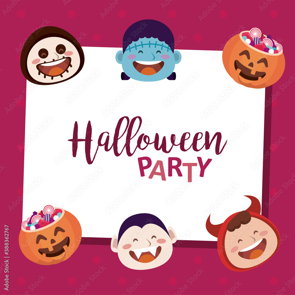 Canvas Prints happy halloween party with lettering and monsters heads characters