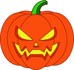 Pumpkin on white background. The main symbol of the Halloween holiday. Sign In Orange pumpkin with smile for your design Halloween. Vector illustration.