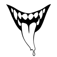 mouth of a monster with protruding tongue and fangs