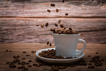 coffee Cup on brown background.