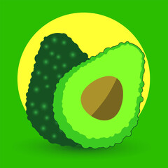 Avocado.  Cute image of an avocado on a green background with a yellow circle of the sun