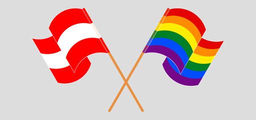 Crossed and waving flags of Austria and LGBTQ