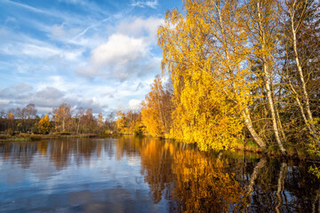 Beautiful autumn scenery by the Swedish lake