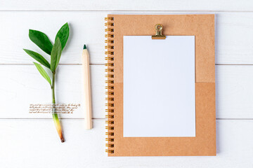 Zero waste, eco friendly, natural organic concept. Desktop mock up planner. Flat lay of white...