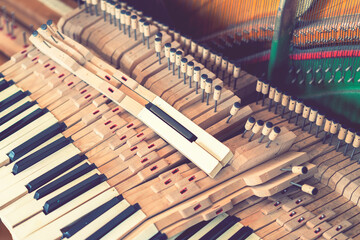 Piano Keys Disassembled. old disassembled piano. toned