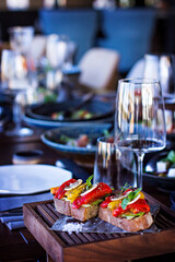 bruschetta with avocado, bell pepper and mushrooms