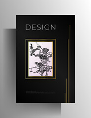 Cover for book, magazine, booklet, catalog, brochure, poster template. Austere black design with hand-drawn graphics. Vector 10 EPS.