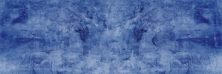 Dark blue concrete stucco wall background. Cement wall texture. Wide panoramic banner.