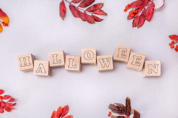 background design in the style of Halloween, letters on wooden cubes.