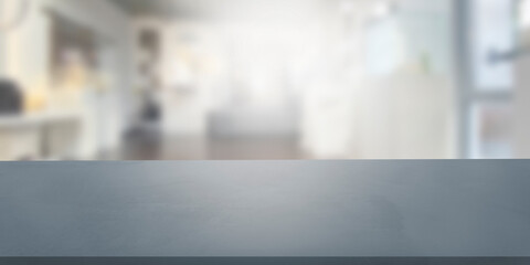 Empty stone concrete table with blurred soft light gallery business background. product display template. Mock up template for display. Business presentation.
