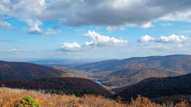 Autumn in Blue Ridge Mountains in Virginia time lapse zoom out