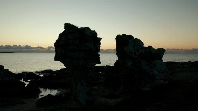 Rauks limestone sea stacks on the Island of Gotland, Sweden.