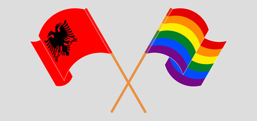 Crossed flags of Albania and LGBTQ