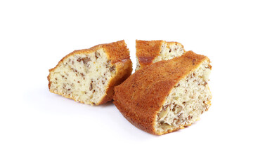 Walnut cake slices isolated on a white background. Cupcake isolated. Sweets for breakfast