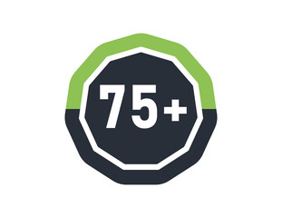 75 plus isolated on white background. Number of 75 plus 