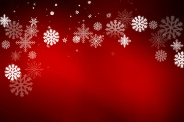 Red dark gradient abstract background. illustration Christmas new year winter card concept white snowflake and bokeh light with copy space.