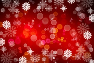 Red dark gradient abstract background. illustration Christmas new year winter card concept white snowflake and bokeh light with copy space.