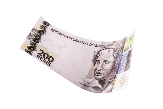 200 reais bank notes, new banknote from brazil, on isolated white background