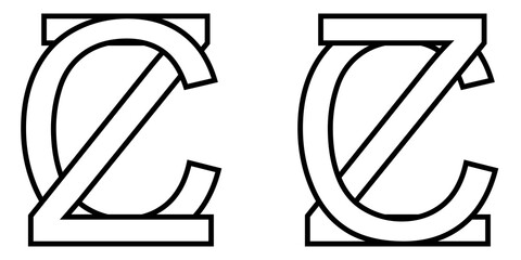 Logo sign zc cz icon sign two interlaced letters z, C vector logo zc, cz first capital letters pattern alphabet z, c - obrazy, fototapety, plakaty