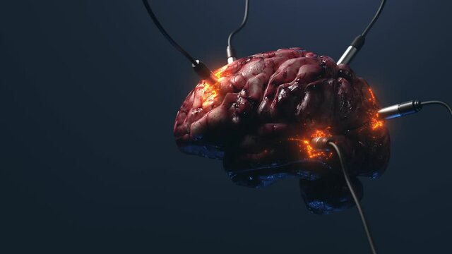 Artificial Intelligence. image of the brain with different dachiks connected to it transmitting or receiving data signals