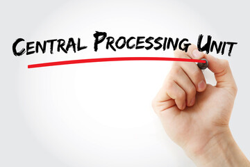 Central processing unit text with marker, concept background