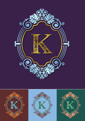 Luxurious Monogram design elements ornamental frame. Vintage ornament greeting card vector template. Retro wedding invitation, advertising or other design and place for text