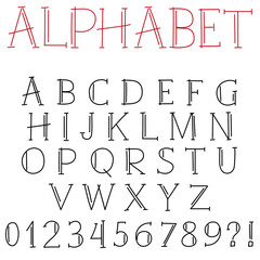 Handwritten vector font for lettering titles and posters. Uppercase English printed vintage letters and numbers with serifs.
