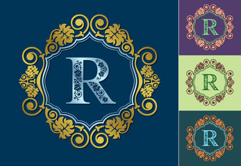 Luxurious Monogram design elements ornamental frame. Vintage ornament greeting card vector template. Retro wedding invitation, advertising or other design and place for text