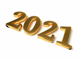 New year concept. Golden number 2021 isolated on white background