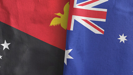 Australia and Papua New Guinea two flags textile cloth 3D rendering