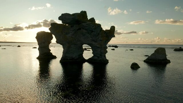  Gotland, Sweden, view of Rauks sea stacks, limestones
