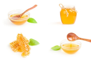 Collage of honey bee isolated on a white background cutout