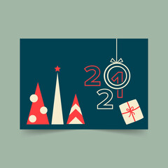 christmas card 2021 set, Vintage Christmas elements, Christmas And Happy New Year templates. Trendy retro style