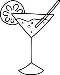 cocktail martini with lemon in doodle style