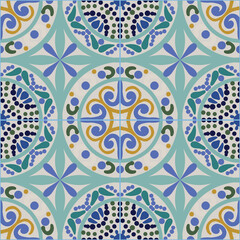 Vector ceramic portuguese tiles seamless pattern background.