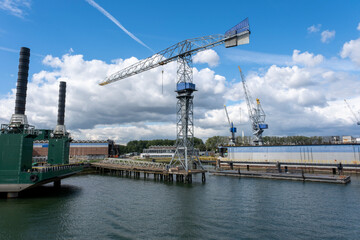 Fototapeta na wymiar empty Shipyard floating dry dock in the Rotterdam sea port